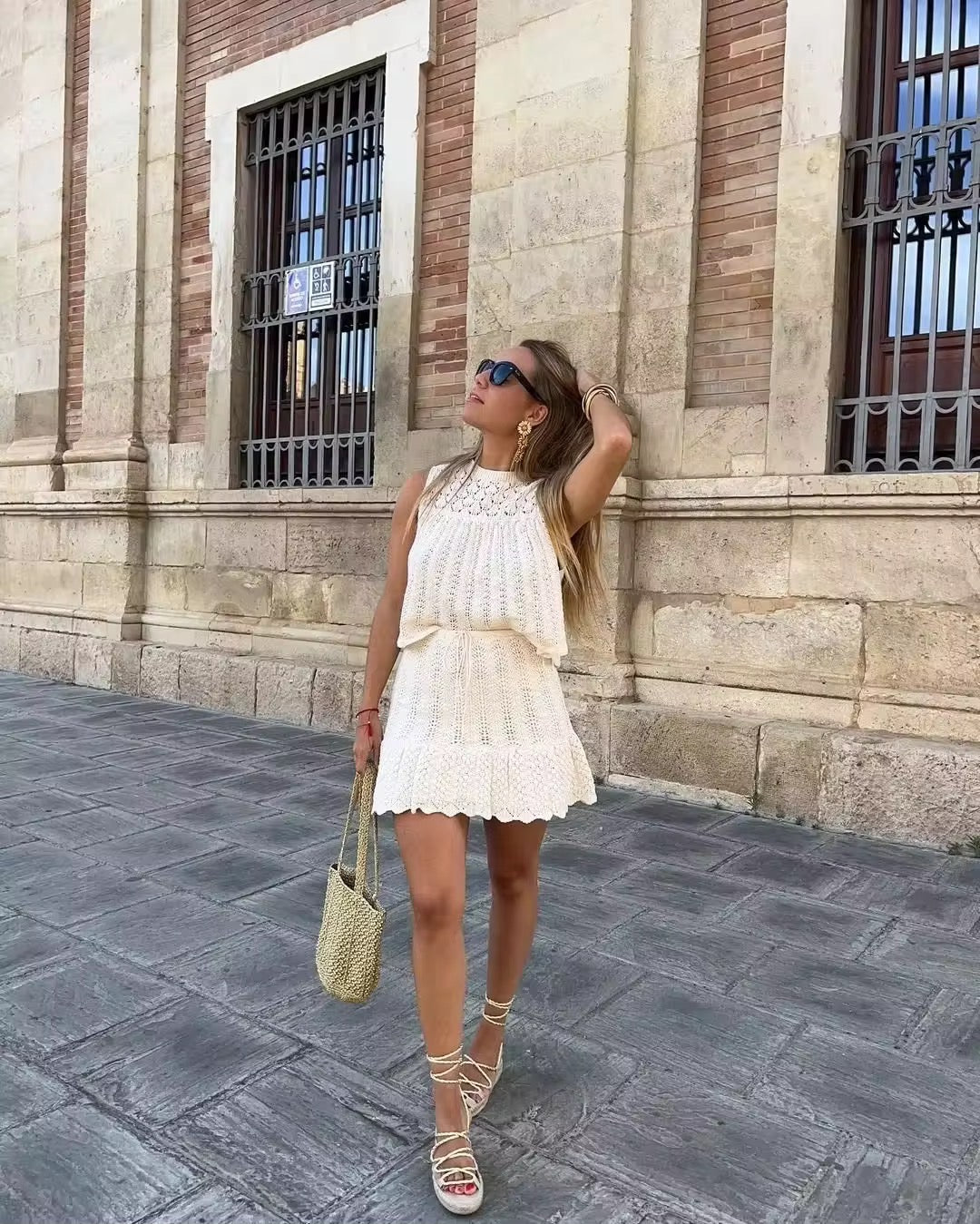 Set Top e Gonna in Maglia Ajour