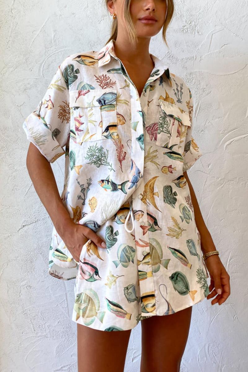 Completo Camicia e Shorts Stampa Pesci