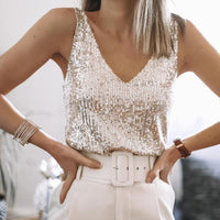 Top con Paillettes e Scollo a V