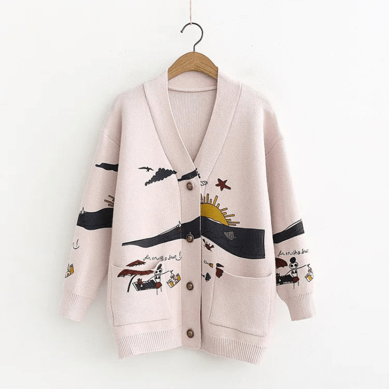 Cardigan Oversized con Ricami Giocosi