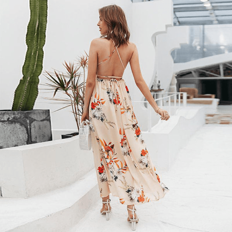 Abito Maxi Bohemien con Scollatura Profonda