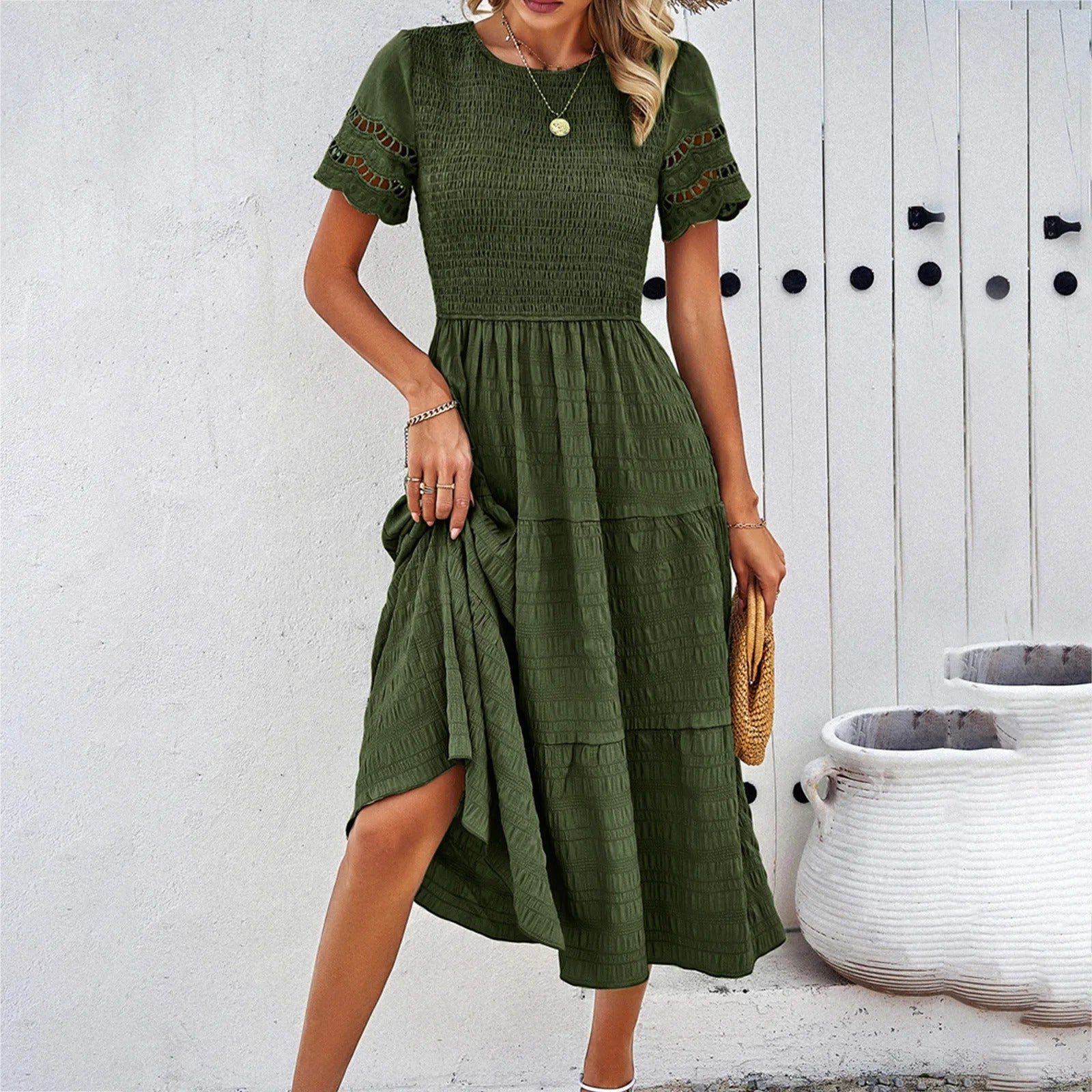 Abito Donna Corpetto Smock Gonna Balze Maniche Sangallo Stile Casual Estivo-81836-d66e1171-4d59-4fc1-8d4e-6d22a96822b0