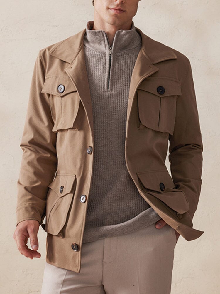 Vintage Cargo Trench Jacket with Belt Jackets coofandy Khaki M 