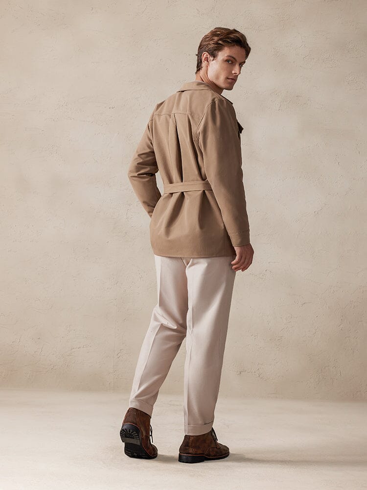 Vintage Cargo Trench Jacket with Belt Jackets coofandy 