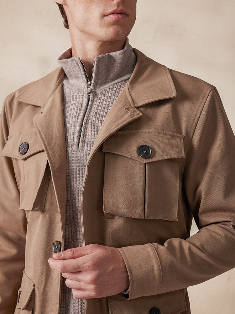 Vintage Cargo Trench Jacket with Belt Jackets coofandy 