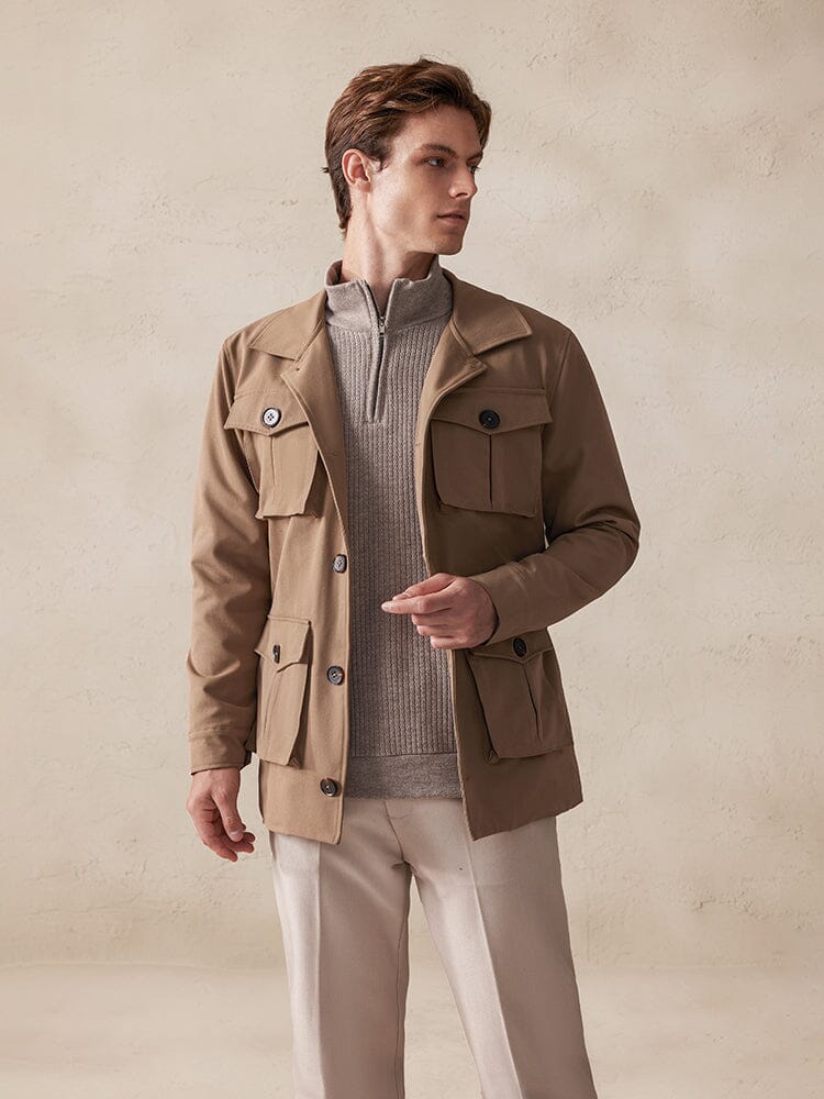 Vintage Cargo Trench Jacket with Belt Jackets coofandy 