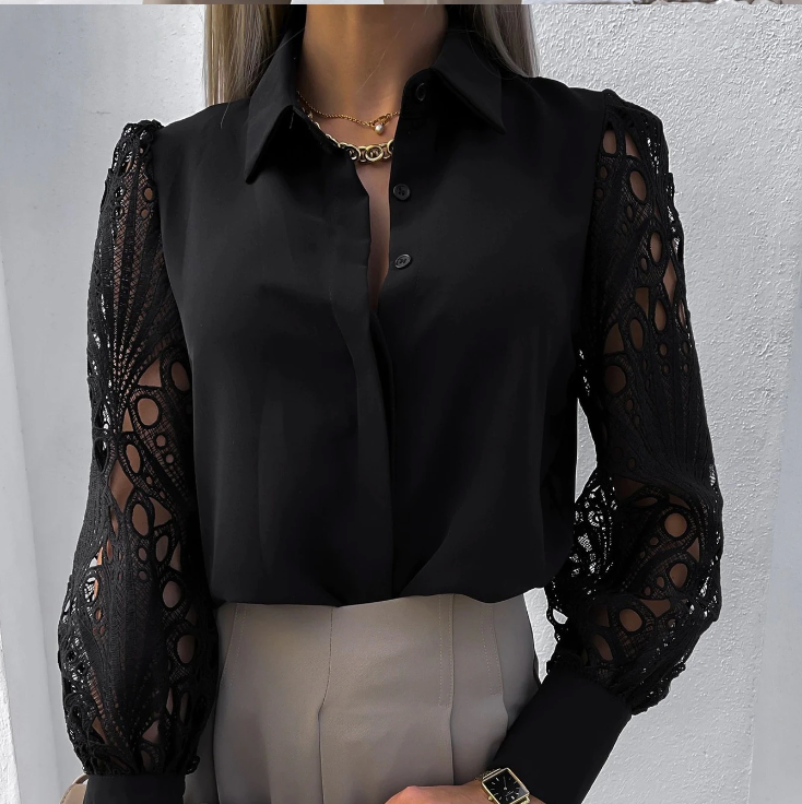 Blusa Raffinata con Maniche in Pizzo
