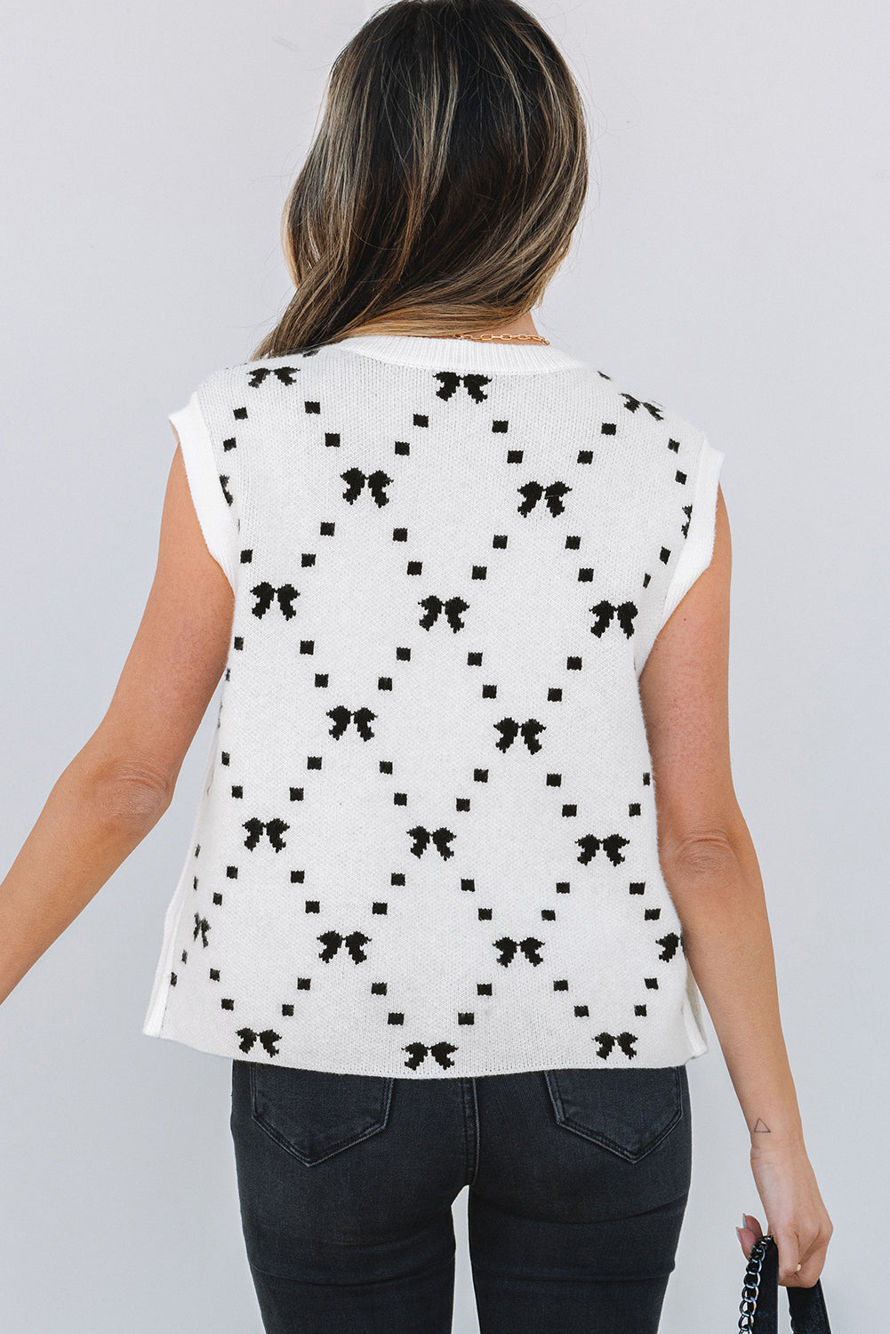 Women Cropped Vest Bow Pattern Viscose Blend | Elegant Charm-2