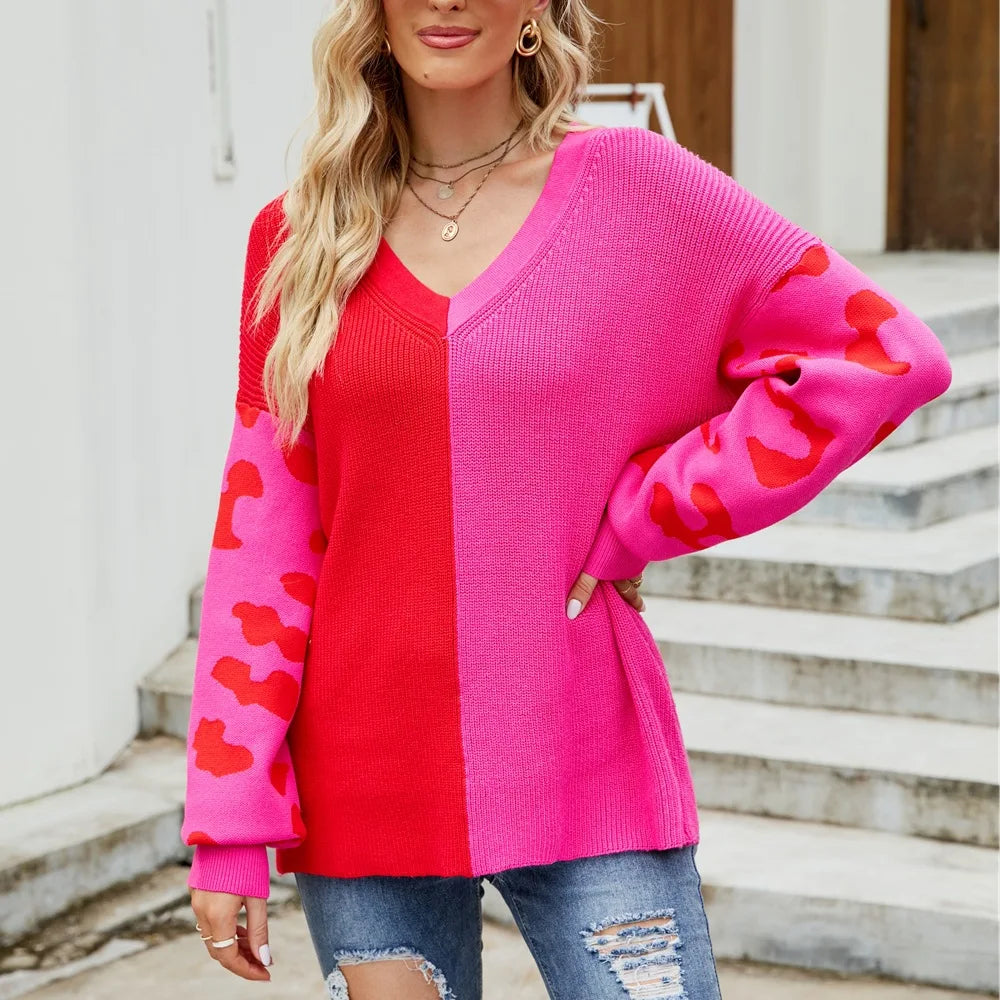 Maglione a Blocchi di Colore in Maglia Chic