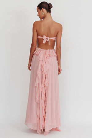 Abito Donna Lungo Senza Spalline – Design Cut-Out, Balze Fluttuanti Elegante-83518-e16f8697-fd00-4d5e-8e2b-4508c40bdb55