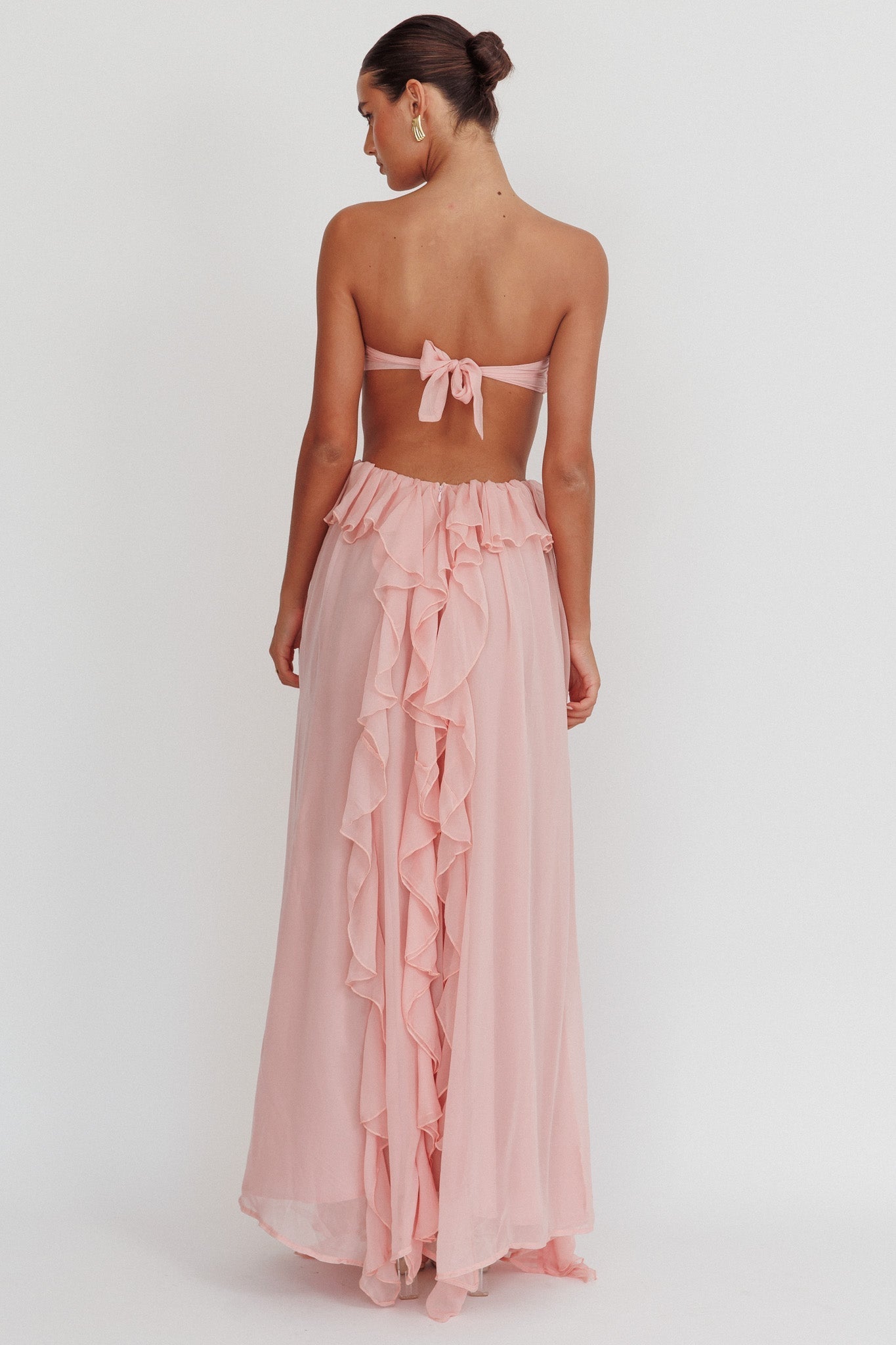 Abito Donna Lungo Senza Spalline – Design Cut-Out, Balze Fluttuanti Elegante-83518-e16f8697-fd00-4d5e-8e2b-4508c40bdb55