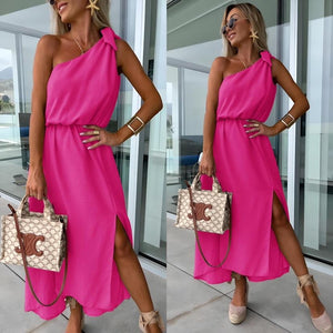 Abito Monospalla Donna con Spacco Laterale e Cintura in Vita, Stile Estivo-83342-e3f97f0e-75ae-4670-a65f-d384a4a2a926