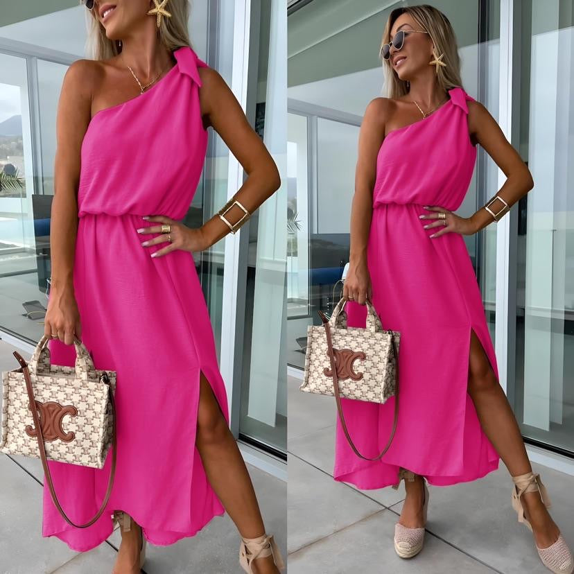 Abito Monospalla Donna con Spacco Laterale e Cintura in Vita, Stile Estivo-83342-e3f97f0e-75ae-4670-a65f-d384a4a2a926