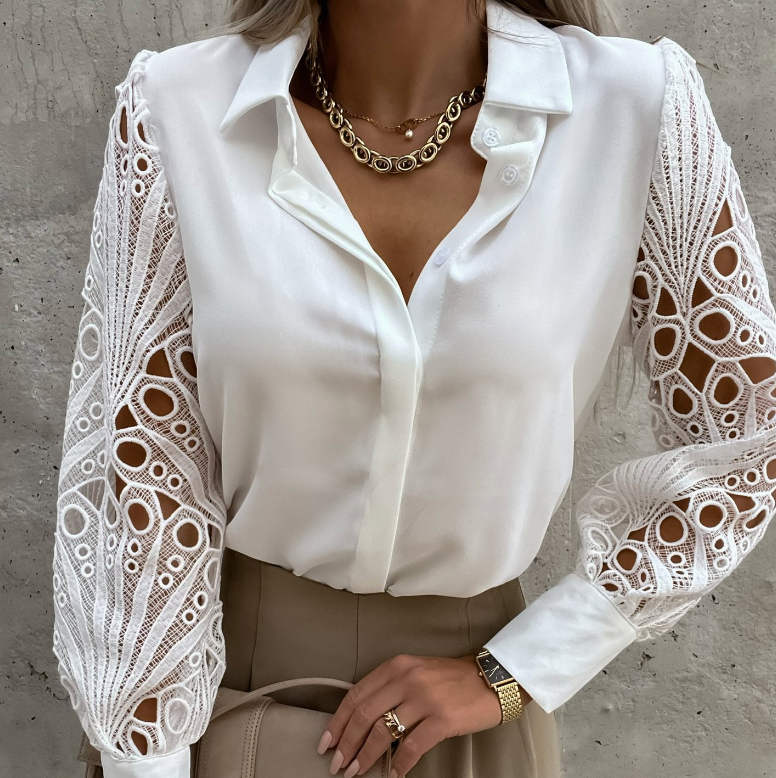 Blusa Raffinata con Maniche in Pizzo