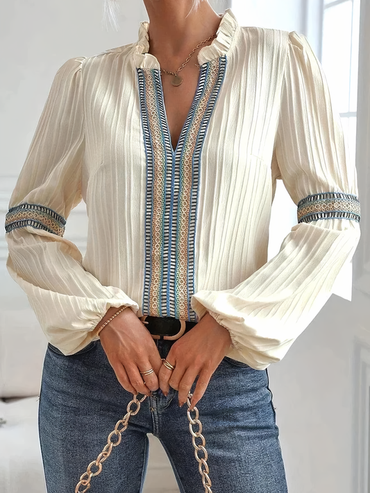 Blusa Ricamata con Maniche Voluminose