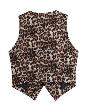 Top con Stampa Animalier e Bottoni