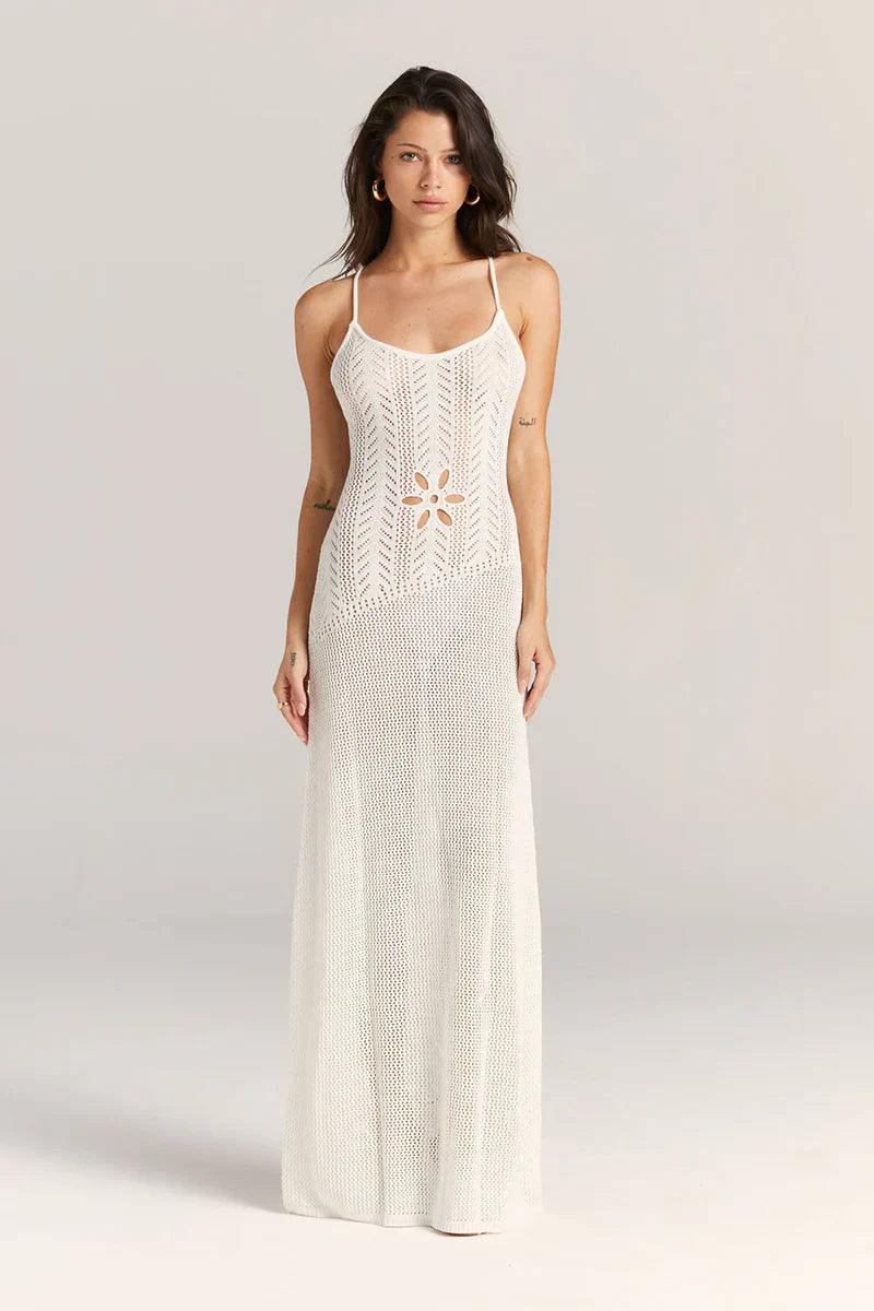 Dorio Moda Abito Maxi Donna – Maglia Aperta, Fiori Intagliati, Spalline Sottili-83282-efe282fd-6612-4820-8f85-26d34dbbae6d