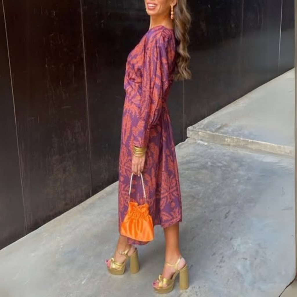 Abito Lungo da Donna Stampato Maniche Lunghe Scollo a V Nodo Vita-83293-faedb750-924e-48da-9f5b-c436018c2175