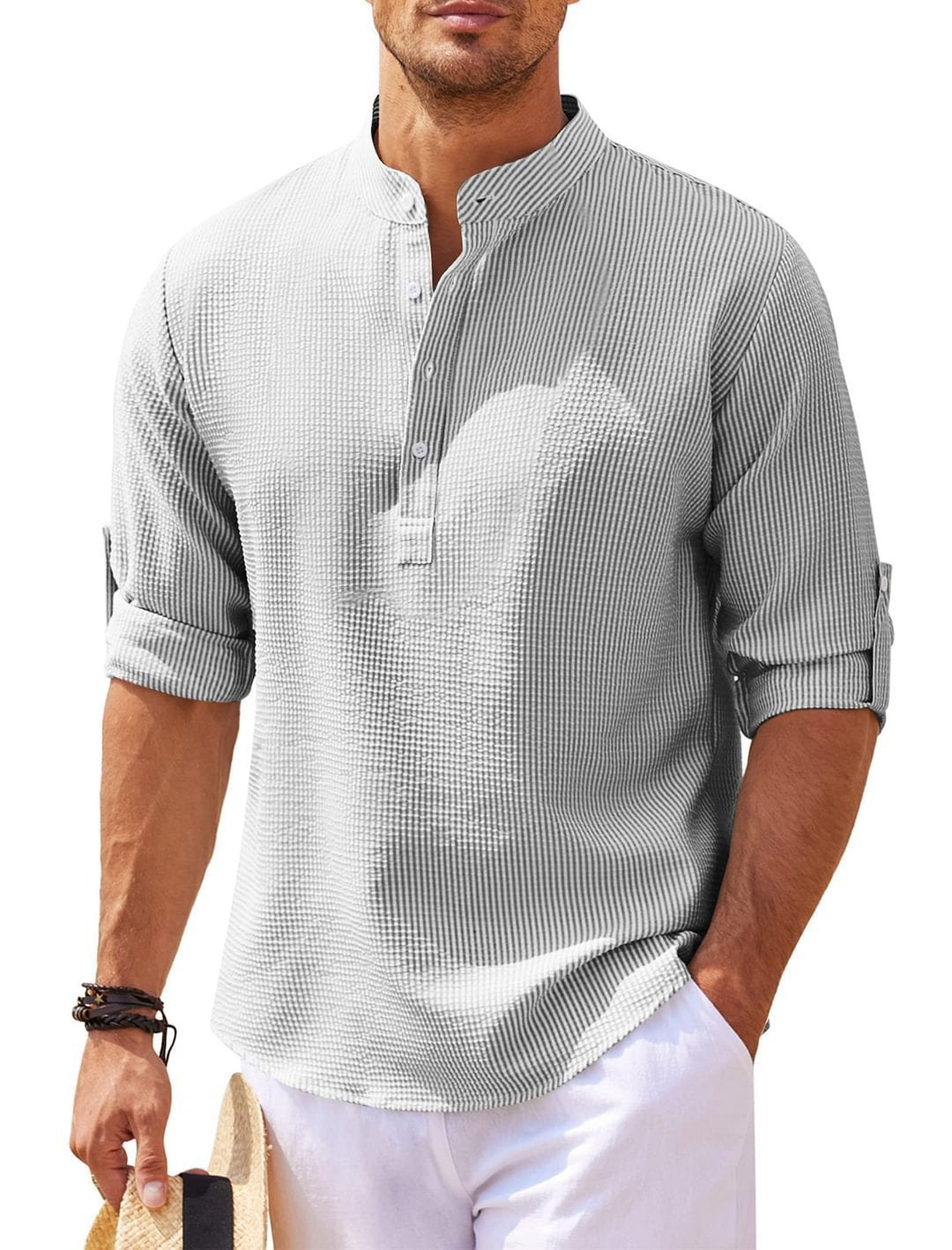 Stand Collar Button Shirt Summer Pineapple Texture Shirt Casual Top Men's Clothing by http://Lolyshop.shop