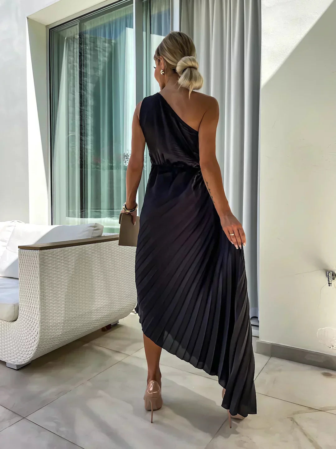 Mandy | Elegant Shoulder Pleated Dress - Image 7