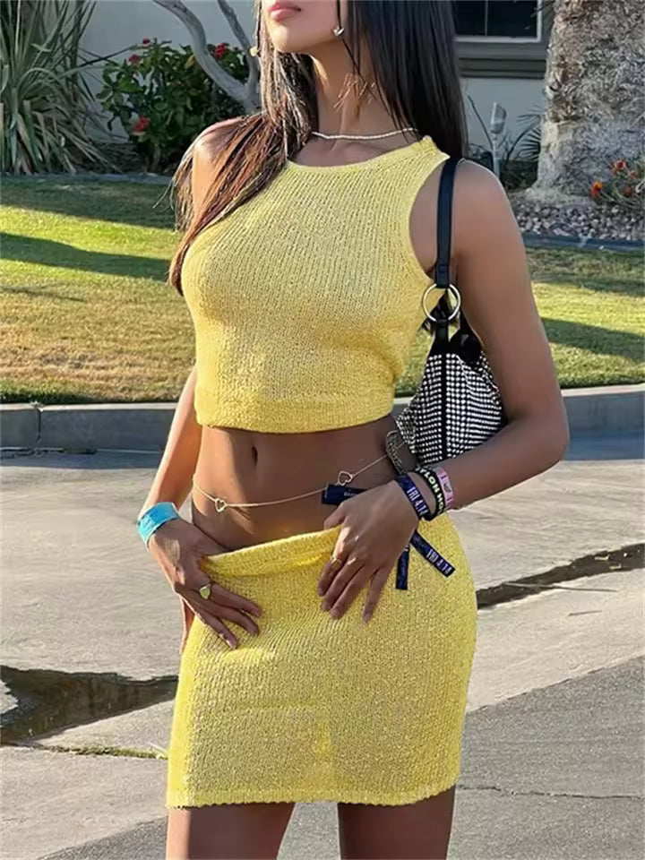 Completo Maglia Testurizzata Top e Minigonna